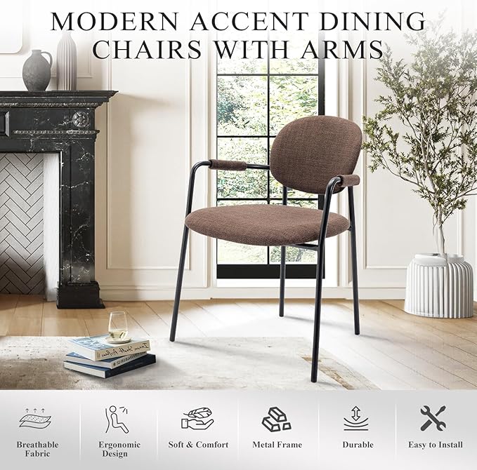 COLAMY Modern Dining Chairs Set of 4, Dining Armchairs Set of 4, Chair Set of 4 for Dining Table, Upholstered Fabric Dining Chairs with Back for Kitchen,Dining Room,Restaurant,Shop, Brown - LeafyLoom