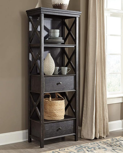 Signature Design by Ashley Tyler Creek Farmhouse 75" Display Cabinet or Bookcase with Drawers, Almost Black - LeafyLoom
