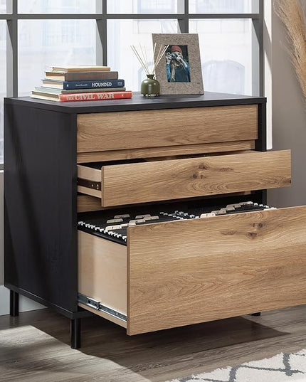 Sauder Acadia Way Lateral File, L: 30.32" x W: 19.45" x H: 29.76", Raven Oak Finish - LeafyLoom