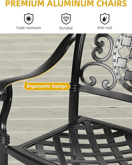 DWVO 5 Piece Outdoor Furniture Cast Aluminum Patio Dining Sets, All-Weather Patio Bistro Sets with 4 Chairs, 30 Inches Round Table with Umbrella Hole, Adjustable Feet for Balcony Backyard Deck Garden - LeafyLoom