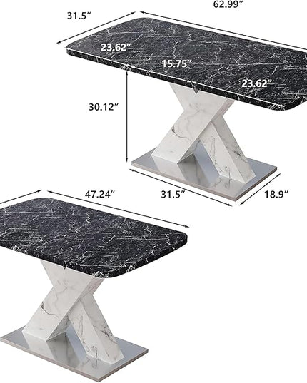NicBex Dining Table Contemporary Kitchen Table Farmhouse Rustic Square Dining Table,Stretchable, Printed Black Marble Table Top+MDF White X-Shape Table Leg with Metal Base, Easy Assembly, Black+White - LeafyLoom