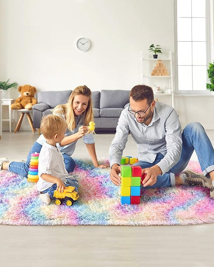 Noahas Rainbow Rug for Kids Room,Fluffy Rugs for Bedroom,2'X 5' Oval Ultra Soft Bedroom Rugs,Small Throw Rugs, Kids Room Carpet Modern Shaggy Area Rugs Home Decor - LeafyLoom