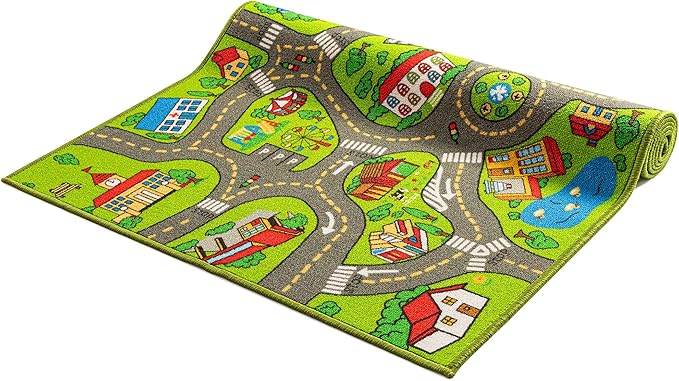 Kids Carpet Playmat City Life 3D Playroom Rug | 30 x 60 Inch Extra Large Toddler Activity Mat for Race Cars & Toys | Playroom Rug Makes a Fun Educational Gift Idea for Boys & Girls (Green) - LeafyLoom