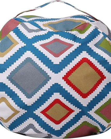 Colorful House Stuffed Animal Storage Bean Bag Chair Cover for Kids Stuffable Zipper Beanbag for Organizing Children Toys Large Canvas(38'',Square Pattern) - LeafyLoom