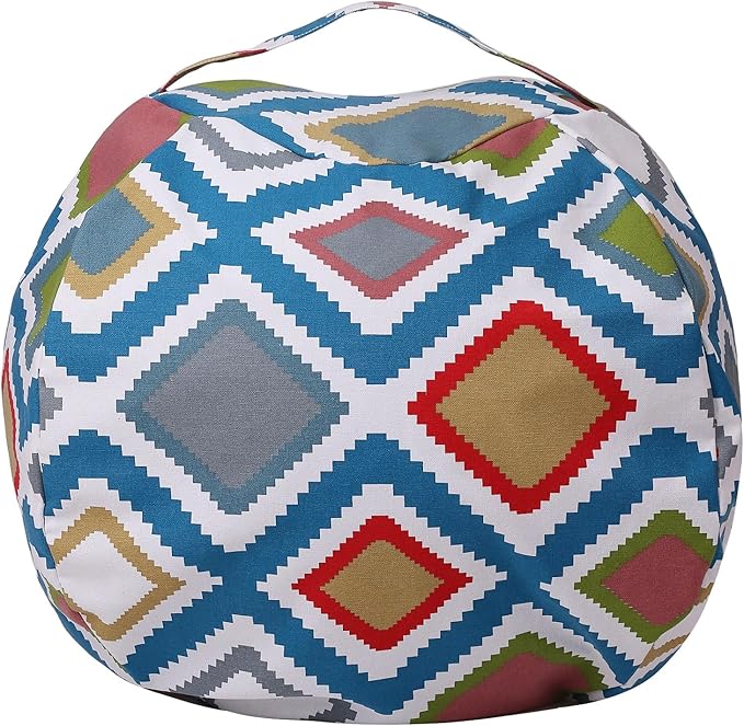 Colorful House Stuffed Animal Storage Bean Bag Chair Cover for Kids Stuffable Zipper Beanbag for Organizing Children Toys Large Canvas(38'',Square Pattern) - LeafyLoom