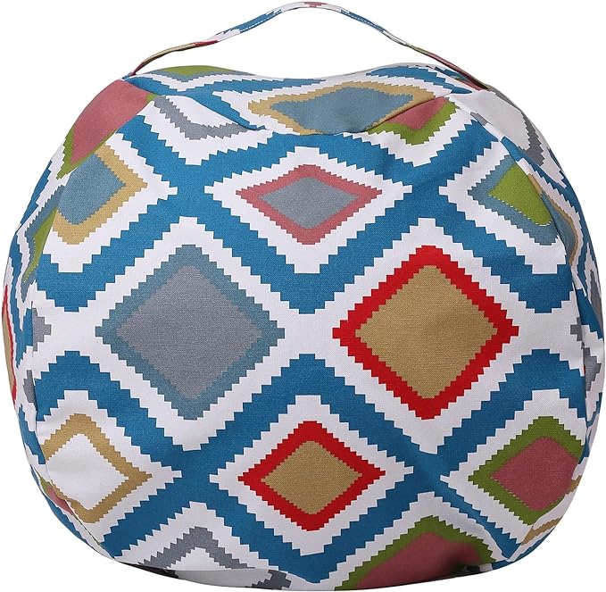 Colorful House Stuffed Animal Storage Bean Bag Chair Cover for Kids Stuffable Zipper Beanbag for Organizing Children Toys Large Canvas(26'',Square Pattern) - LeafyLoom