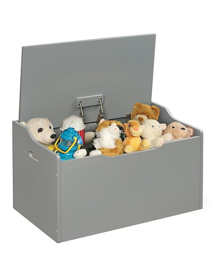 Badger Basket Kid's Wooden Toy Box and Storage Bench Seat with Safety Hinge - Gray - LeafyLoom