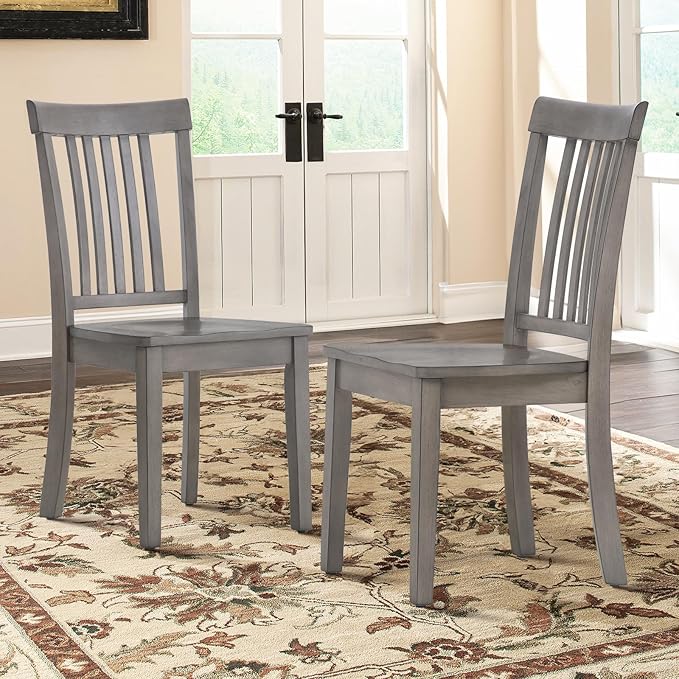 COLAMY Wooden Dining Chairs Set of 2, Spindle High Back Windsor Kitchen Side Chair, Farmhouse Dining Chairs for Kitchen and Dining Room, Light Grey - LeafyLoom