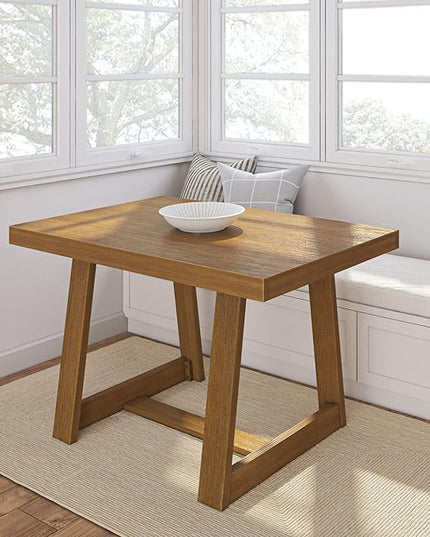Plank+Beam 48 Inch Farmhouse Dining Table, Rustic Solid Wood Kitchen Table, Dinner Table for Dining Room, Home Office Furniture, Pecan Wirebrush - LeafyLoom