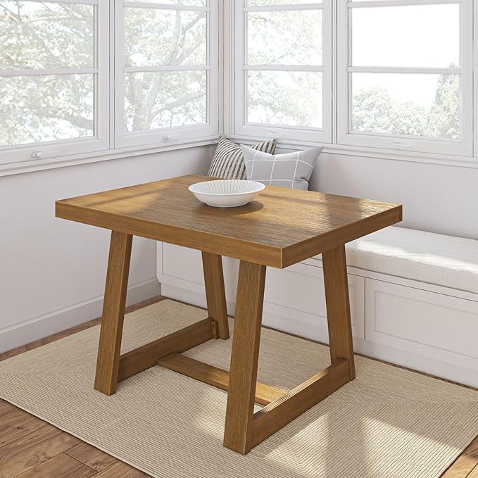 Plank+Beam 48 Inch Farmhouse Dining Table, Rustic Solid Wood Kitchen Table, Dinner Table for Dining Room, Home Office Furniture, Pecan Wirebrush - LeafyLoom