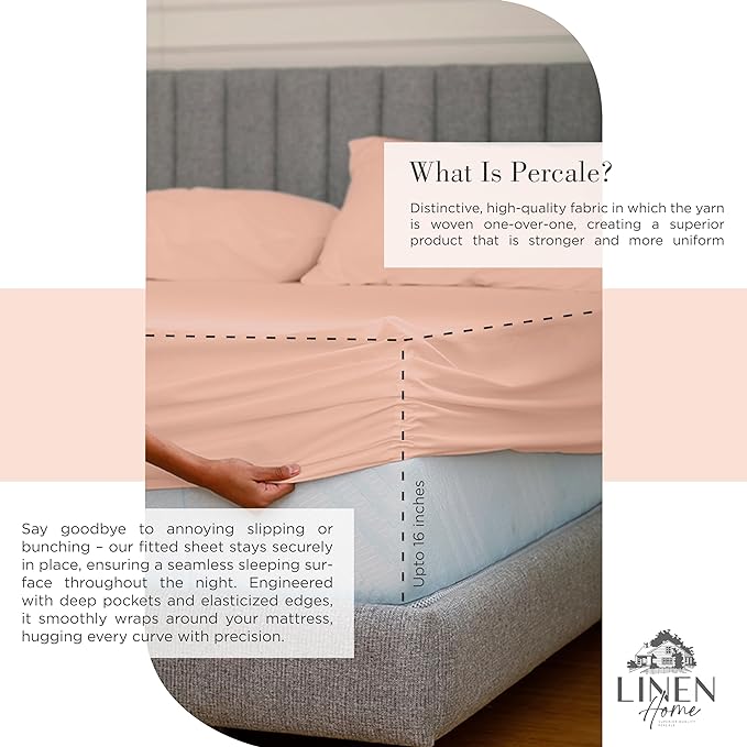 100% Cotton Percale Sheets Twin XL Size, Tropical Peach, Deep Pocket, 4 Pieces Sheet Set - 1 Flat, 1 Deep Pocket Fitted Sheet and 2 Pillowcases, Crisp Cool and Strong Bed Linen - LeafyLoom