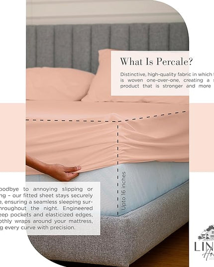 100% Cotton Percale Sheets Twin Size,Tropical Peach, Deep Pocket, 3 Pieces Sheet Set - 1 Flat, 1 Deep Pocket Fitted Sheet and 1 Pillowcase, Crisp Cool and Strong Bed Linen - LeafyLoom