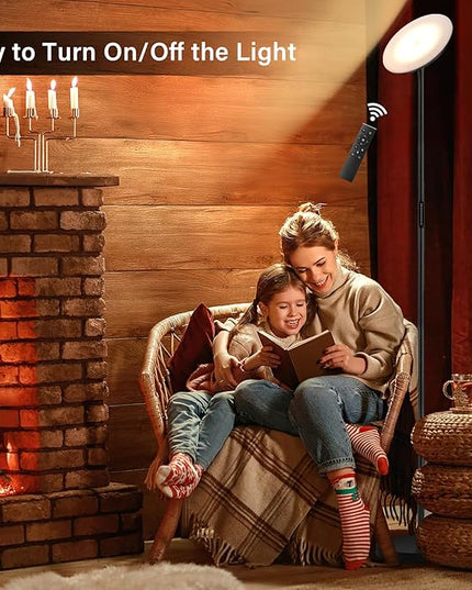Modern LED Floor Lamp - Remote & Touch Control, 40W/2400LM Sky Torchiere Standing Lamp, Fully Dimmable, 3 Color Temperatures, Ideal for Living Room & Bedroom, Easy to Assemble - LeafyLoom