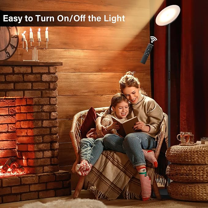 Modern LED Floor Lamp - Remote & Touch Control, 40W/2400LM Sky Torchiere Standing Lamp, Fully Dimmable, 3 Color Temperatures, Ideal for Living Room & Bedroom, Easy to Assemble - LeafyLoom