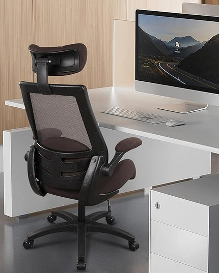 BOLISS 400lbs Ergonomic Mesh Office Chair, High Back Desk Chair - Adjustable Headrest with Flip-Up Arms, Tilt Function, Lumbar Support and Swivel Computer Task Chair-Brown - LeafyLoom