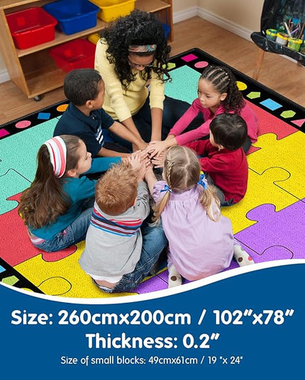 Booooom Jackson Classroom Rug Elementary Classroom Carpet 6'5"x8'5"Preschool Rugs Colorful Puzzle Seating Rug with Non-Slip Backing School Classroom Kid Rug (PzLaB-2620) - LeafyLoom