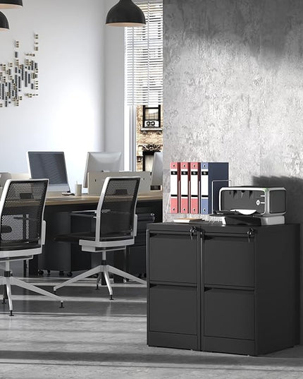 2 Drawer File Cabinet,Black Metal Filing Cabinets for Home Office,Vertical File Cabinet with Lock for A4/Letter/Legal Size Files,Assembly Required - LeafyLoom