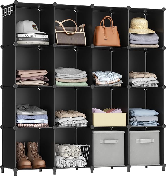 HOMIDEC Cube Storage Organizer 16-Cube Storage Shelf, Closet Organizer for Clothes, Closet Organizers and Storage,DIY Modular Bookshelf Storage Cubes for Bedroom, Living Room,Office - LeafyLoom