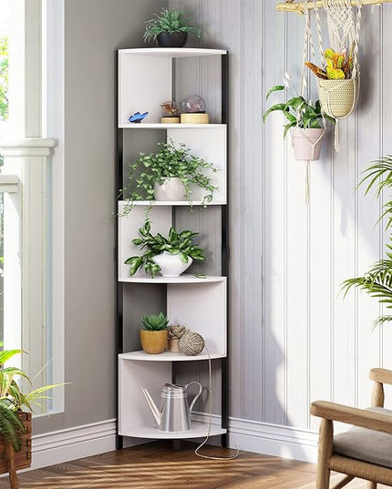 YITAHOME 6-Tier Corner Shelf, 68.8" Tall Modern Free Standing Zigzag Corner Bookshelf, 6 Shelf Display Corner Bookcase Open Small Book Shelves for Living Room, Home Office, Small Space, White - LeafyLoom