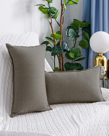 Jeanerlor Natural Cotton Linen Green Decorative 12"x20" Throw Pillow Case Cushion Cover with Twin Needles Stitch on Edge for Lumbar, (30 x 50cm), 2 Pcs, Gray - LeafyLoom