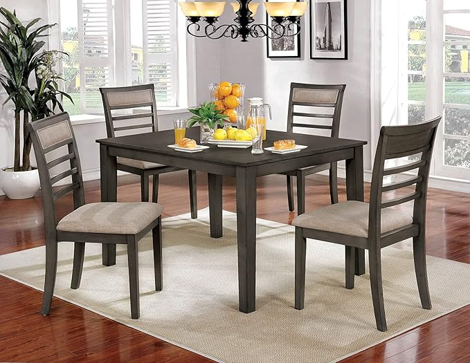 NicBex Dining Table for 4 Kitchen & Dining Room Tables 5 Pc Dining Table Set Weathered Gray Dining Chairs & Table Solid Wood with Padded Fabric Cushions, Gray+Beige - LeafyLoom