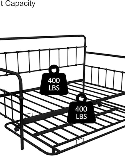 Twin Size Metal bed-Frame Daybed with trundle,Heavy Duty Steel Slat Support,Space Saving Sofa Bed,Modern 2 in 1 Sofa-Bed Frame for Kids Teens Adults,Bedroom Living Room Furniture,Black - LeafyLoom