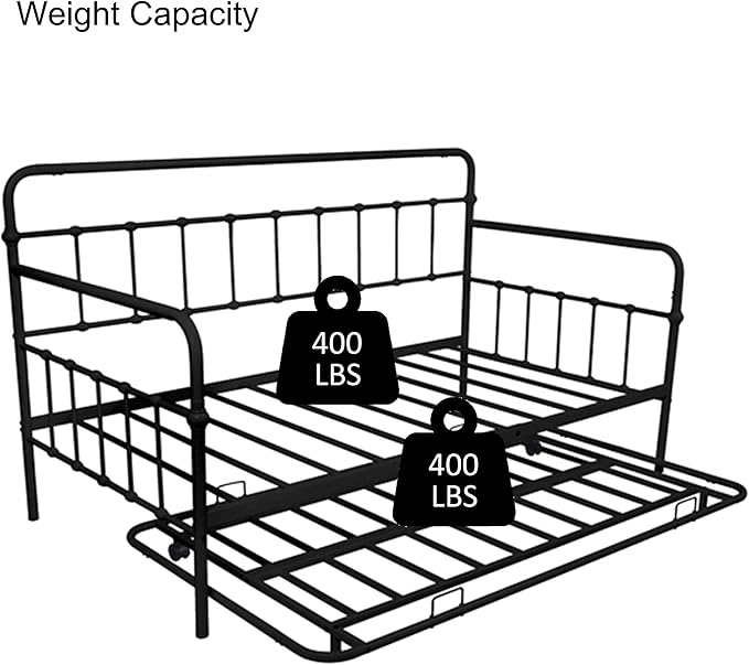 Twin Size Metal bed-Frame Daybed with trundle,Heavy Duty Steel Slat Support,Space Saving Sofa Bed,Modern 2 in 1 Sofa-Bed Frame for Kids Teens Adults,Bedroom Living Room Furniture,Black - LeafyLoom