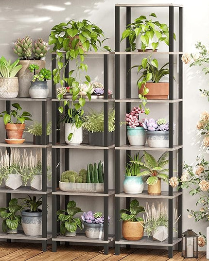 TUTOTAK Bookshelf, 4-Tier Tall Book Shelf, Narrow Bookcase for Small Space, DIY Stackable Bookshelf, for Living Room, Office, Study, Entryway, Industrial, Greige and Black BS01BG004 - LeafyLoom
