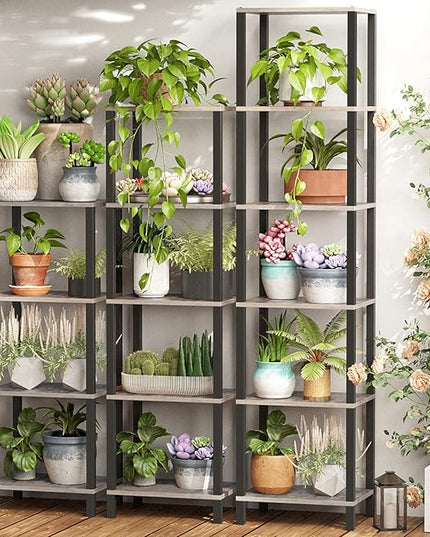 TUTOTAK Bookshelf, 5-Tier Tall Book Shelf, Narrow Bookcase for Small Space, DIY Stackable Bookshelf, for Living Room, Office, Study, Entryway, Industrial, Greige and Black BS01BG005 - LeafyLoom