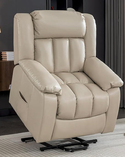 Lift Chair Electric Power for Elderly, Swivel Glider, Upholstered Living Room Reclining Sofa with Lumbar Support, Beige-v96 - LeafyLoom