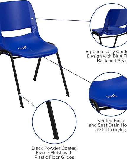 Flash Furniture HERCULES Series 661 lb. Capacity Navy Ergonomic Shell Stack Chair with Black Frame and 16'' Seat Height - LeafyLoom