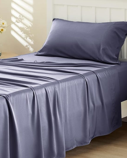 Bedsure Twin Sheets Set, Cooling Sheets Twin Size Bed Set, Rayon Derived from Bamboo, Twin Size Sheets, Breathable & Soft Bed Sheets, Hotel Luxury Silky Bedding Sheets & Pillowcases, Dark Grey - LeafyLoom