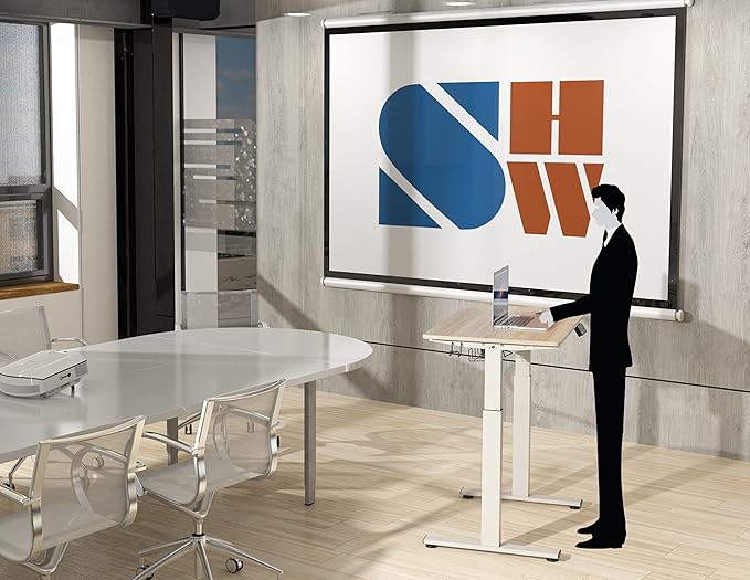 SHW Memory Preset Electric Height Adjustable Standing Desk, 40 x 24 Inches, Maple - LeafyLoom