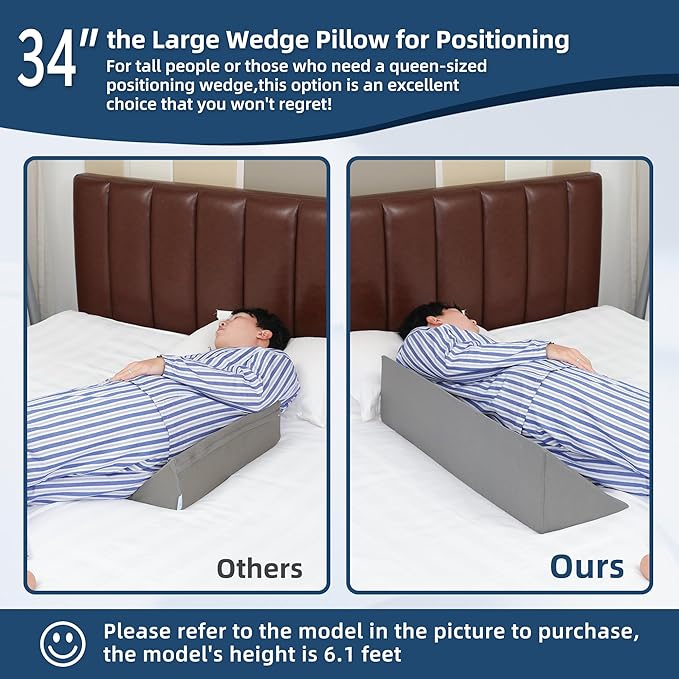 34" Wedge Pillow for Side Sleeping,Training for Side Sleeping with Detachable Small Wedge Pillow,Positioning Wedge for Side Sleeper,Back Support,Reducing Snoring,Preventing Bedsores - LeafyLoom