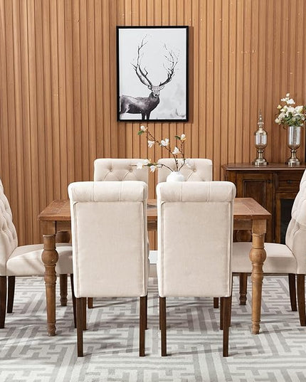 COLAMY Tufted Dining Room Chairs Set of 4, Parsons Diner Chairs Upholstered Fabric Side Kitchen Chairs with Solid Wood Legs and Padded Seat - Beige - LeafyLoom