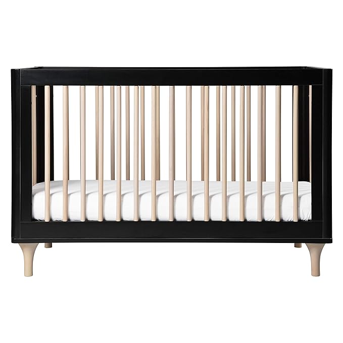 Babyletto Lolly 3-in-1 Convertible Crib with Toddler Bed Conversion Kit in Black and Washed Natural, Greenguard Gold Certified - LeafyLoom