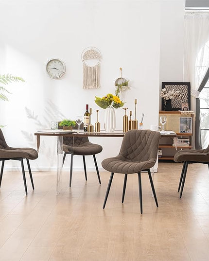 Dining Chair Set of 2 Soft Padded Seats & Adjustable Metal Legs, Modern Velvet Dining Room Chairs, Kitchen Chairs with Wide Curved Back for Living Room Bedroom Kitchen, Coffee - LeafyLoom