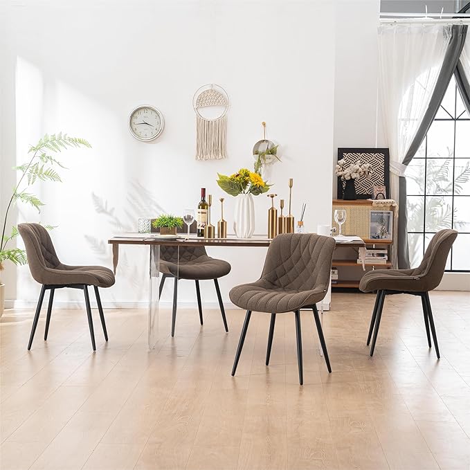 Dining Chair Set of 2 Soft Padded Seats & Adjustable Metal Legs, Modern Velvet Dining Room Chairs, Kitchen Chairs with Wide Curved Back for Living Room Bedroom Kitchen, Coffee - LeafyLoom