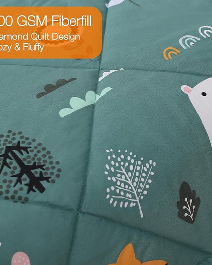 JSD Green Animal Forest Kids Comforter Set, 2 Pieces Twin Microfiber Comforter with Pillow Sham, Soft Comfortable Machine Washable - LeafyLoom