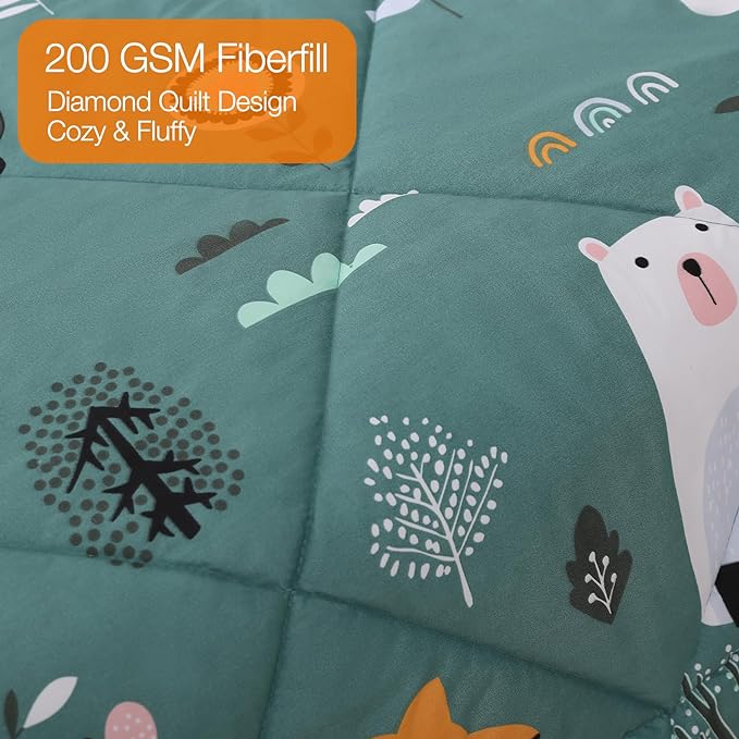 JSD Green Animal Forest Kids Comforter Set, 2 Pieces Twin Microfiber Comforter with Pillow Sham, Soft Comfortable Machine Washable - LeafyLoom