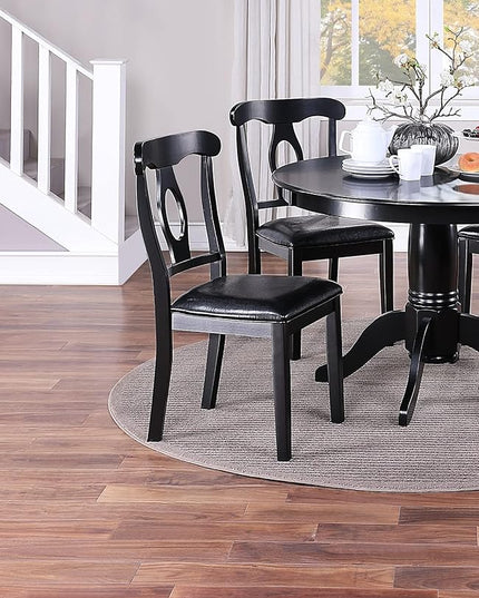 NicBex Dining Table Set for 4 Kitchen Table Set Classic Design Dining Room 5Pc Set Round Table 4X Side Chairs Cushion Fabric Upholstery Seat, Rubberwood, Black - LeafyLoom