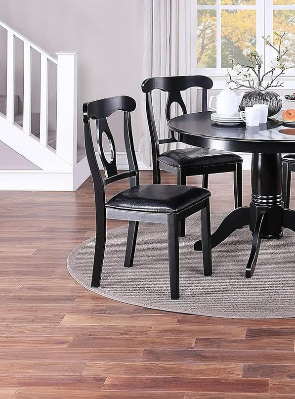 NicBex Dining Table Set for 4 Kitchen Table Set Classic Design Dining Room 5Pc Set Round Table 4X Side Chairs Cushion Fabric Upholstery Seat, Rubberwood, Black - LeafyLoom