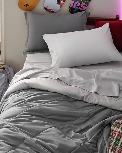 Bedsure Twin XL Comforter Sets - 5 Pieces Reversible Twin XL Bedding Sets, Bed Sets Comforters, Sheets, Pillowcase & Sham, Grey Twin Extra Long Size Bed in a Bag for College - LeafyLoom