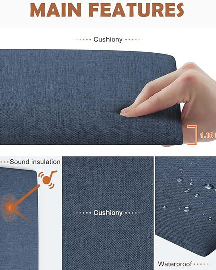 Upholstered Wall Mounted Headboard, 3D Soundproof Wall Panels Peel and Stick Headboard for King Size, Reusable and Removable Tufted Bed Headboard in Blue(12 Panels, 10" x 24") - LeafyLoom