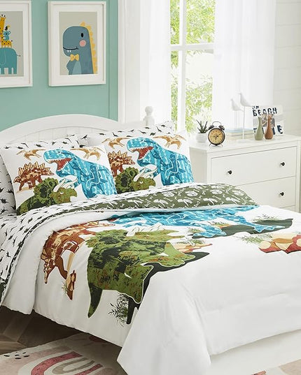 KALEIDOSPACE Gilrs Boys Bedding Sets Twin, 5 Piece Glow in The Dark Dinosaur Bed in A Bag-1 Comforter,1 Pillow Sham, 1 Pillowcase, 1 Flat Sheet, 1 Fitted Sheet - LeafyLoom