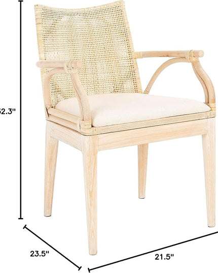 SAFAVIEH Home Collection Gianni Natural Wash/White Cushion Living Dining Room Bedroom Office Foyer Arm Chair SEA4011B - LeafyLoom