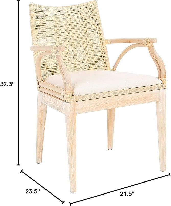 SAFAVIEH Home Collection Gianni Natural Wash/White Cushion Living Dining Room Bedroom Office Foyer Arm Chair SEA4011B - LeafyLoom