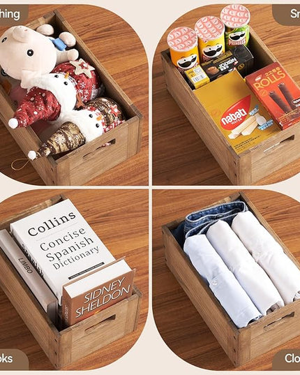KIRIGEN Stackable Wood Storage Cube /Basket/ Bins Organizer for Home Books Clothes Toy - Modular Open Cubby Storage System - Office Bookcase Closet Shelves C15-DBR - LeafyLoom