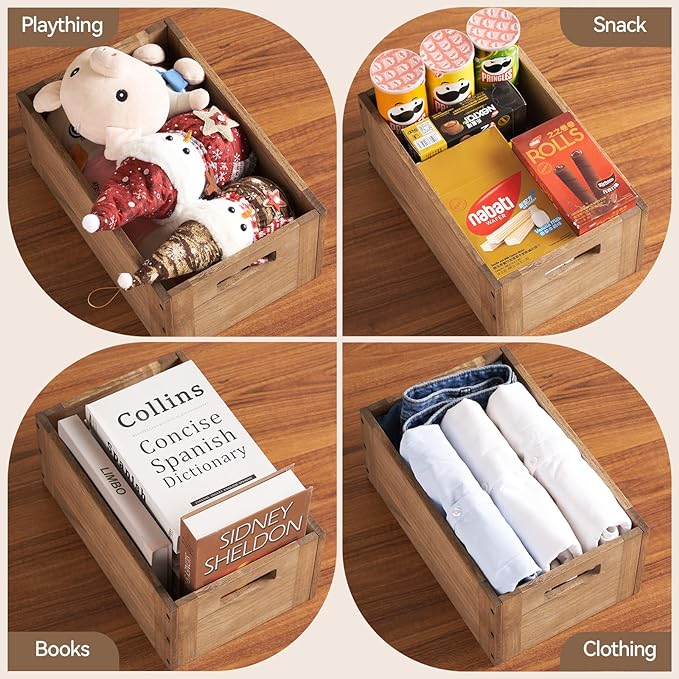 KIRIGEN Stackable Wood Storage Cube /Basket/ Bins Organizer for Home Books Clothes Toy - Modular Open Cubby Storage System - Office Bookcase Closet Shelves C15-DBR - LeafyLoom