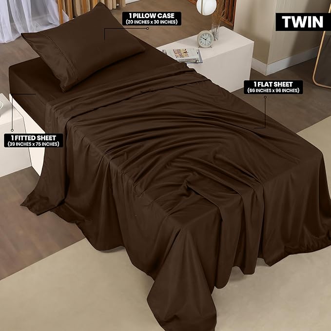 Utopia Bedding Twin Bed Sheets Set - 3 Piece Bedding - Brushed Microfiber - Shrinkage and Fade Resistant - Easy Care (Twin, Brown) - LeafyLoom